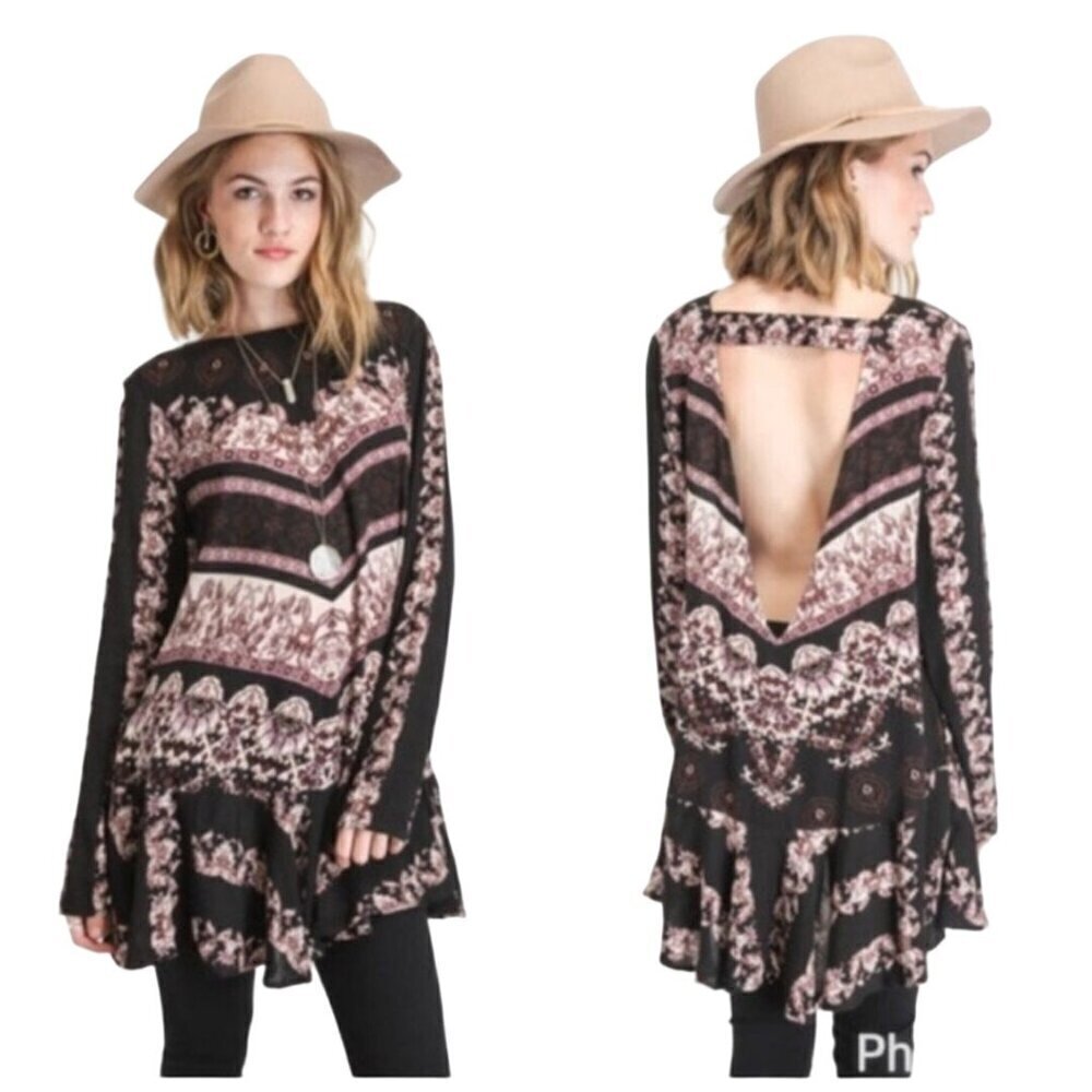 Free People Smooth Talker Open Back Flounce Hem Purple Tunic Dress Size S